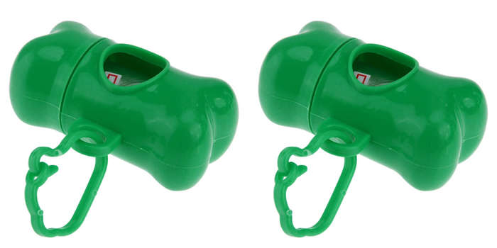 2 x Dog Poop Poo Plastic Bags Holder Set for Pet Walking - Green