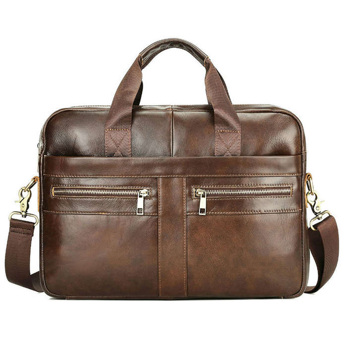 LuxeLeather Ambassador Laptop Bag - Coffee Brown