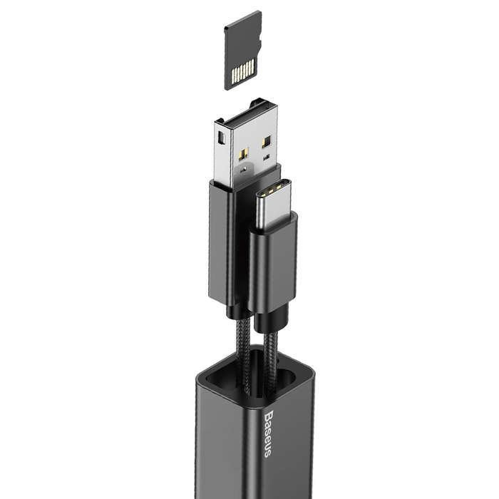 Baseus Pendant MicroSD Card Reader USB Type-A 2.0 to Type-C Cable - Black
