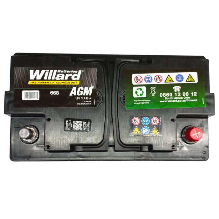 BB034 Willard 668 - AGM Battery. 12 Volt 80Ah with OLD Battery. Plus R290 without OLD battery.