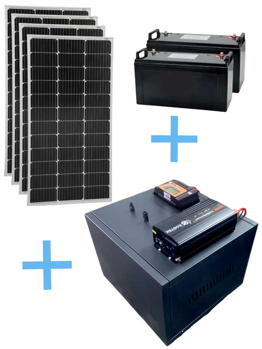 ADH130C ECOTEK Solar Off Grid System. Pure Sign 2KW Inverter 2x100Ah Lithium Batt. S/Panels 100W x 4