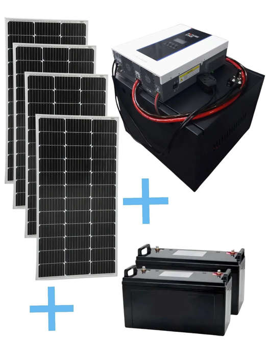 ADH140C Solar Off Grid -F.STAR 3KW Hybrid Inverter.2x100Ah Lithium Batt.  4x100W S. Panels.+Cabinet