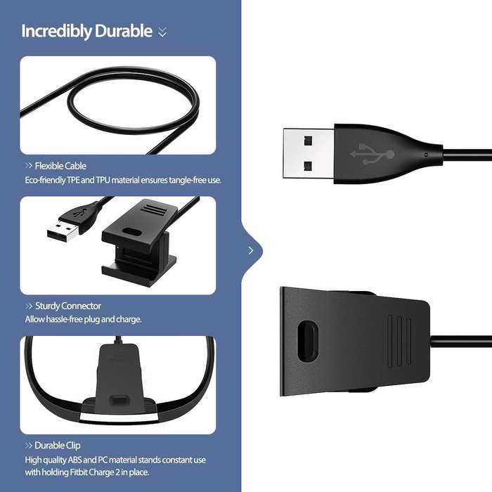 Fitbit Charge 2 Replacement USB Charger-Black