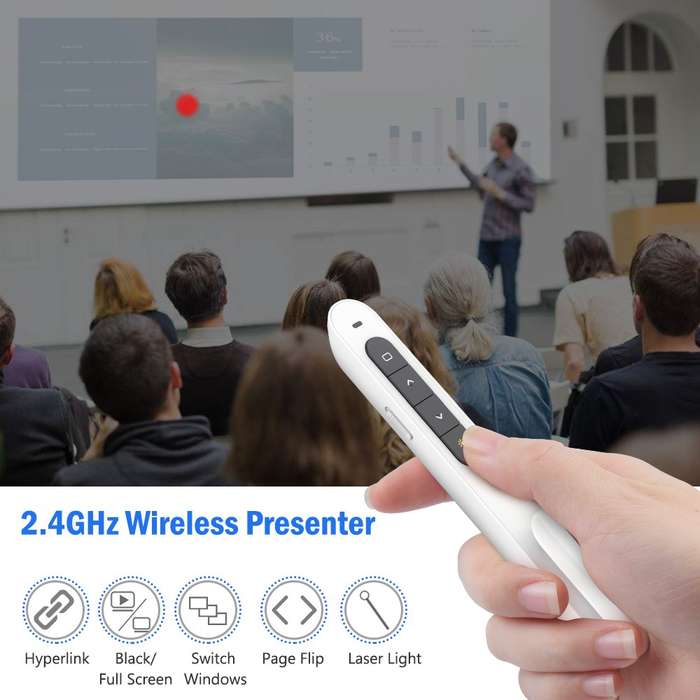 Wireless USB Laser Pointer Presenter Remote Control with Hyperlink and Volume Control Function Black
