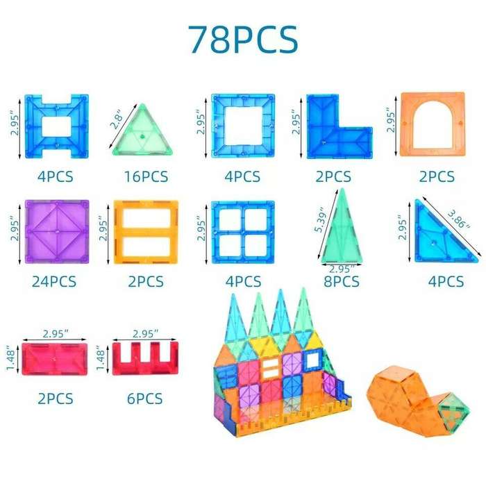Kids Magnetic Tiles - 78pc