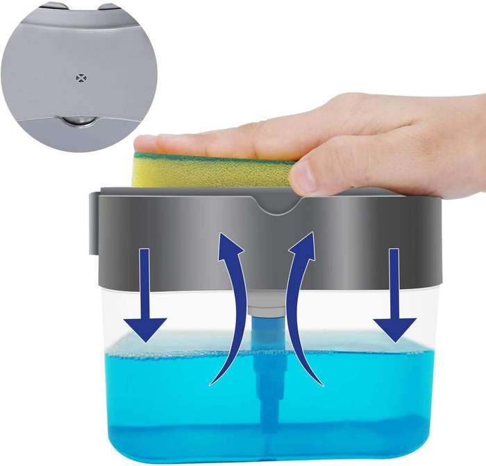 2 in 1 Kitchen Dishwasher Liquid Pump Box Soap Dispenser Sponge Caddy