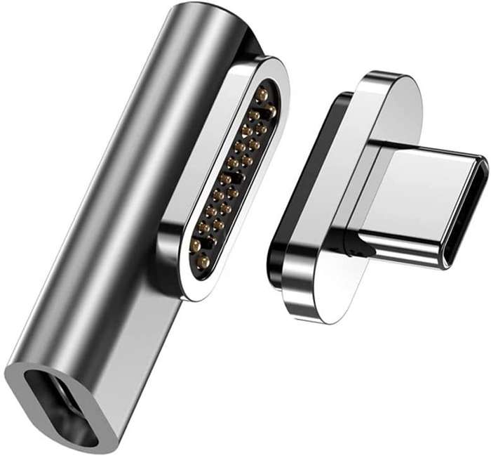 Magnetic USB-C Right Angle Connector Adapter Compatible with MacBook Pro/Pixelbook/Matebook Black