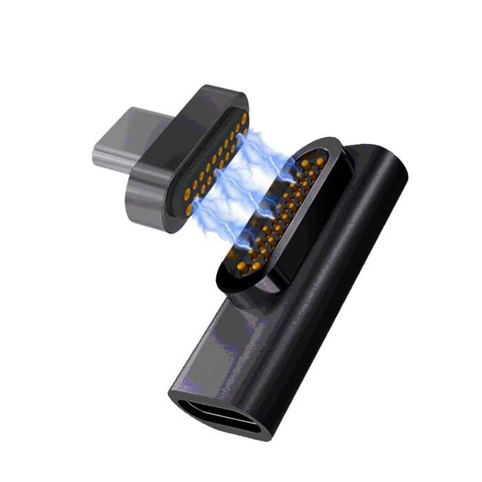 Magnetic USB-C Right Angle Connector Adapter Compatible with MacBook Pro/Pixelbook/Matebook Black