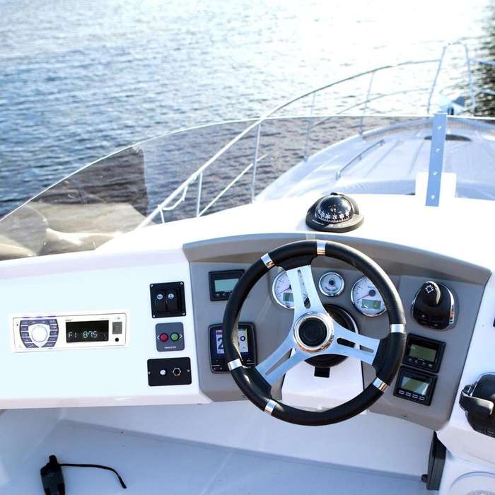 Pyle Bluetooth Marine Receiver Stereo - 12v Single DIN Style Boat In dash Radio Receiver System w...