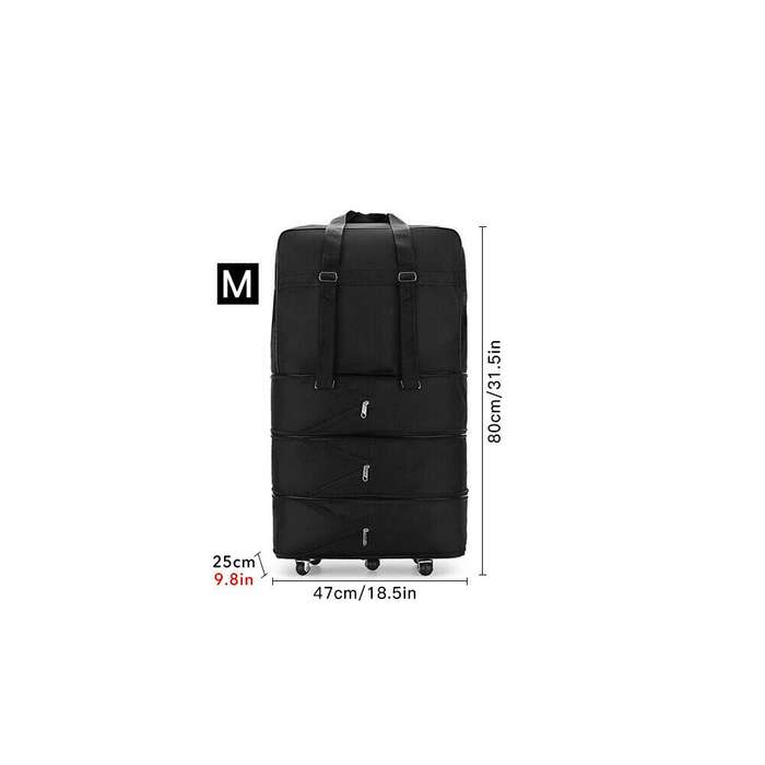 Expandable Travel Oxford Duffel Bag with Wheels - Small / Medium / Large / Black L