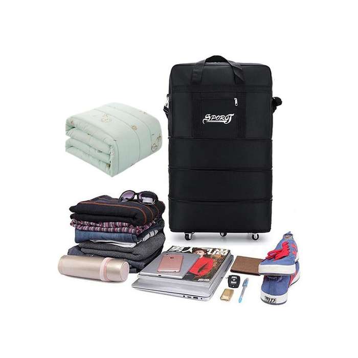 Expandable Travel Oxford Duffel Bag with Wheels - Small / Medium / Large / Black L