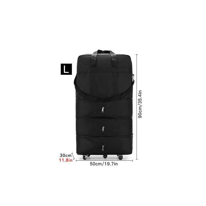 Expandable Travel Oxford Duffel Bag with Wheels - Small / Medium / Large / Black L