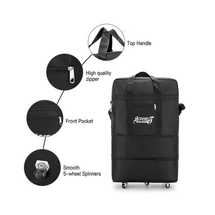 Expandable Travel Oxford Duffel Bag with Wheels - Small / Medium / Large / Black L