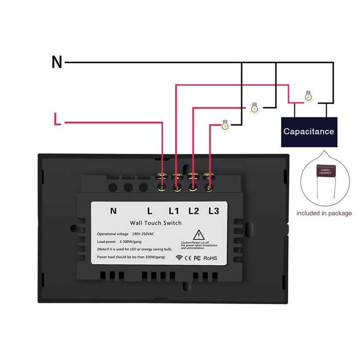 EWELINK Wifi Smart Light Switch (NO NEUTRAL REQUIRED) 3 Gang