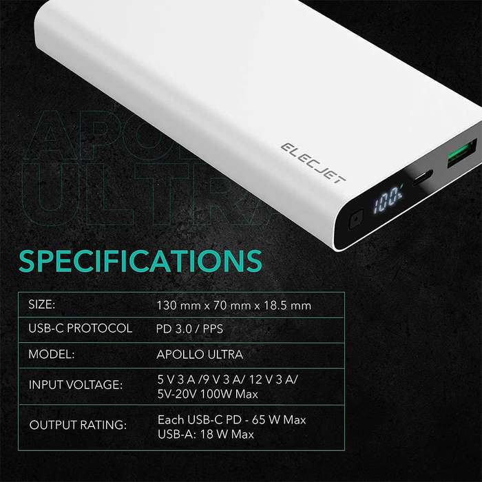 ELECJET Apollo Ultra A10X Power Bank - 2 Port Portable Charger / 65W / 10000mAh / LED Display