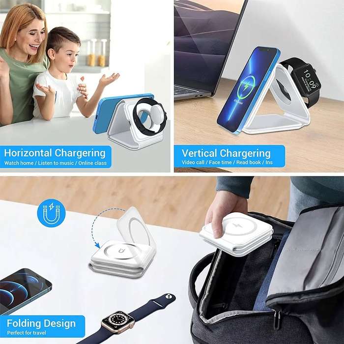 3 in 1 Magnetic Wireless Charger - for Apple iPhone / Apple Watch / AirPods White