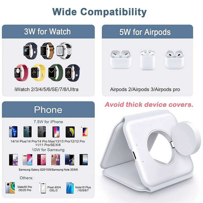 3 in 1 Magnetic Wireless Charger - for Apple iPhone / Apple Watch / AirPods White