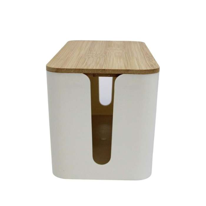 Cable Cord Concealing Box - with Bamboo Lid White Medium
