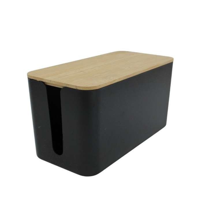 Cable Cord Concealing Box - with Bamboo Lid White Medium
