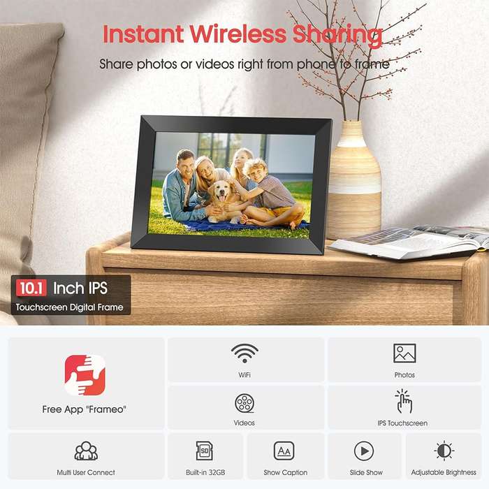 Frameo Wi-Fi Digital Photo Frame - for Photos & Videos / 10.1 Display / 16GB Internal Storage