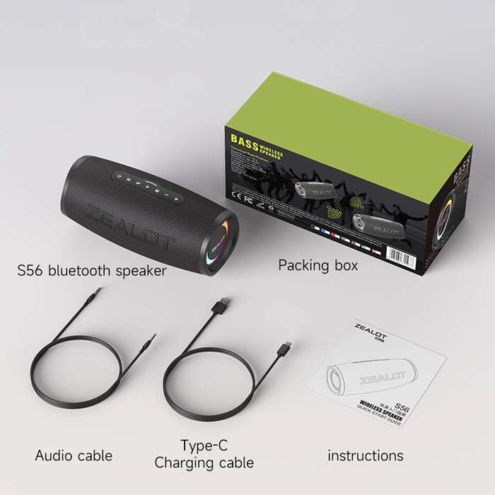 ZEALOT Portable Bluetooth Speaker (S56) - Black