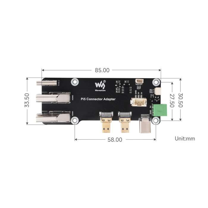 Waveshare Raspberry Pi 5/4 Adapter (Dual HDMI) - Micro HDMI to Dual Full-Size HDMI