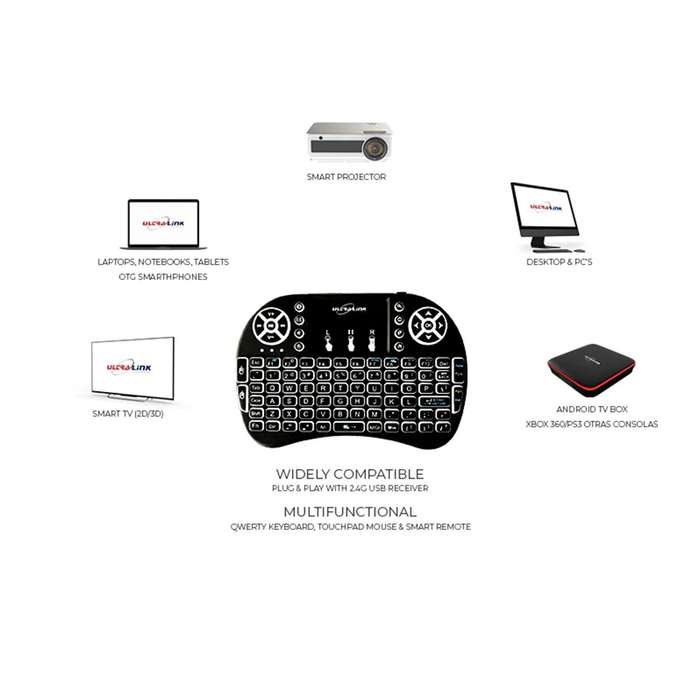 i8 Mini Wireless Keyboard (Backlit) - with Touchpad and Infrared Remote Control (Rechargeable Bat...