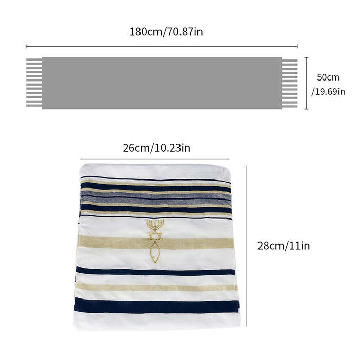 Religious Prayer Shawl - 50x180cm (Multiple Colors) - Includes Bag Blue