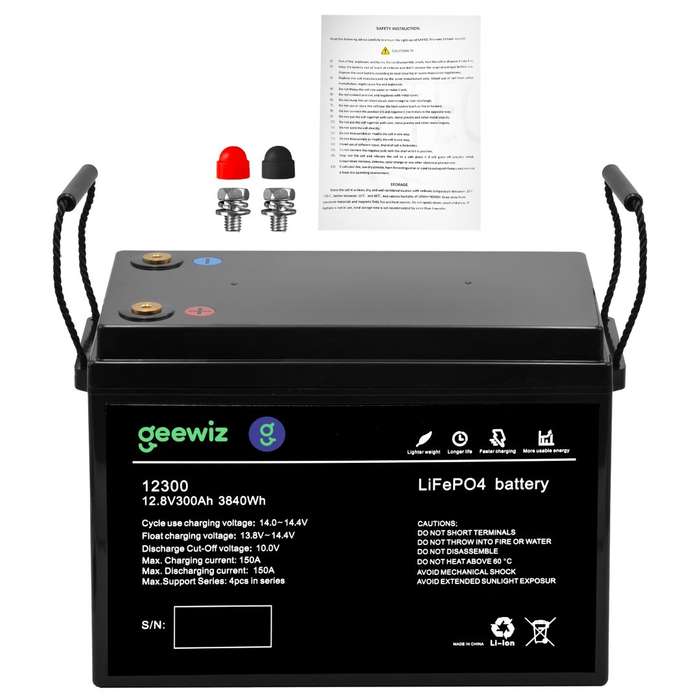 GeeWiz 12V 300Ah Lithium Ion LiFePO4 3.6KWh 4000 Cycle Battery (FIRST LIFE CELLS) - 2 Year Unlimi...