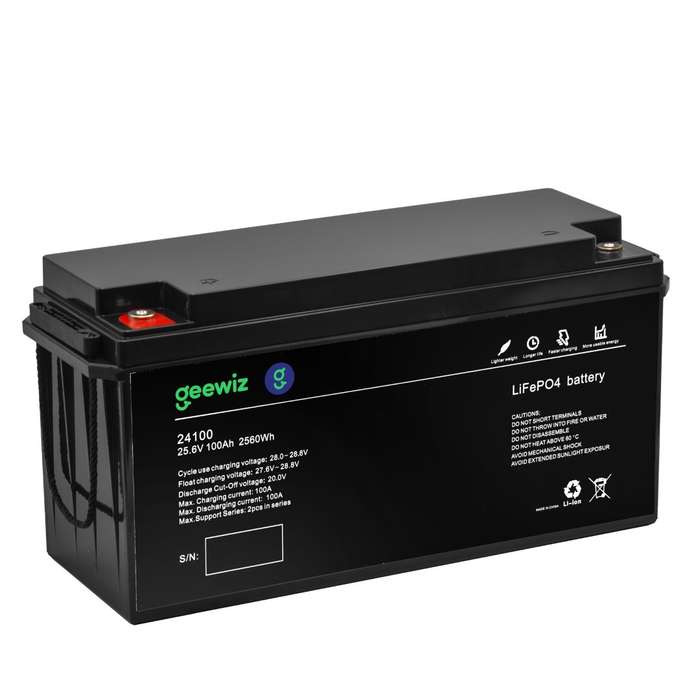 GeeWiz 24100 2.56kWh 24V 100Ah Lithium Ion LiFePO4 4000 Cycle Battery (FIRST LIFE CELLS) - 2 Year...