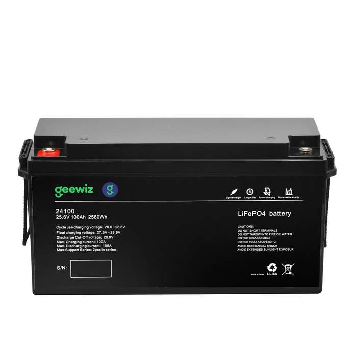 GeeWiz 24100 2.56kWh 24V 100Ah Lithium Ion LiFePO4 4000 Cycle Battery (FIRST LIFE CELLS) - 2 Year...