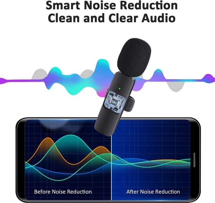 Bluetooth Lavalier Lapel Microphone for iPhone- iPad - Cordless Omnidirectional Condenser Recordi...