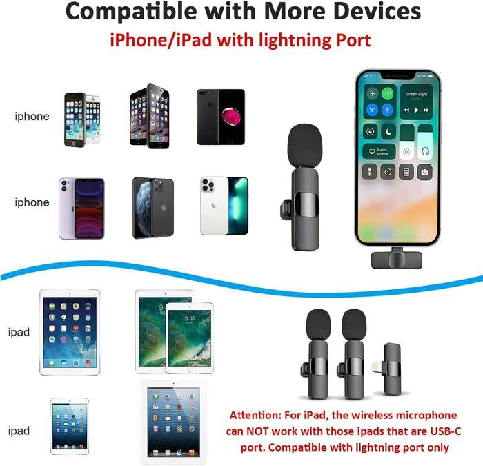 Bluetooth Lavalier Lapel Microphone for iPhone- iPad - Cordless Omnidirectional Condenser Recordi...