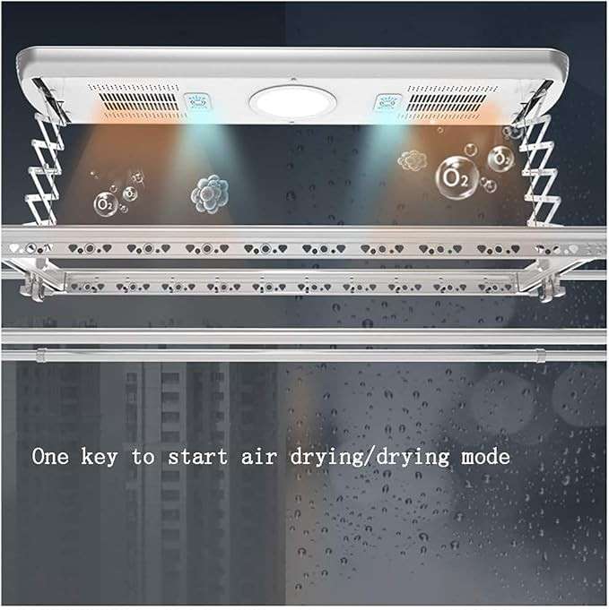 Smart Electric Drying Rack with Four Poles- Remote Control Lifting- LED Lighting & Air Drying