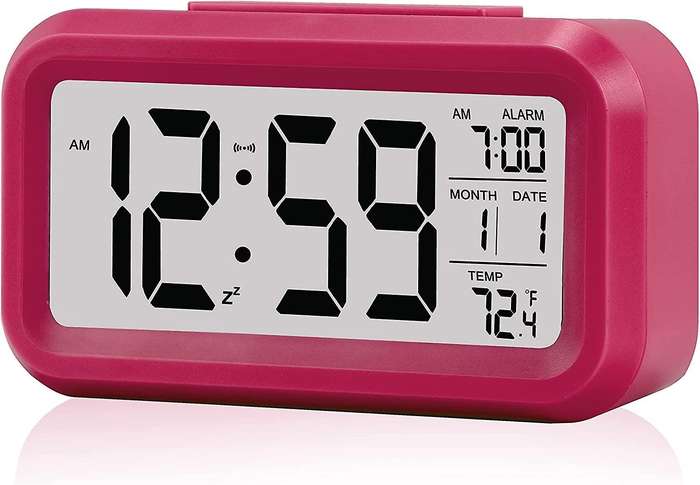 Smart LCD Digital Clock with Optical Backlight Control - Perfect for Desk or Nightstand Red