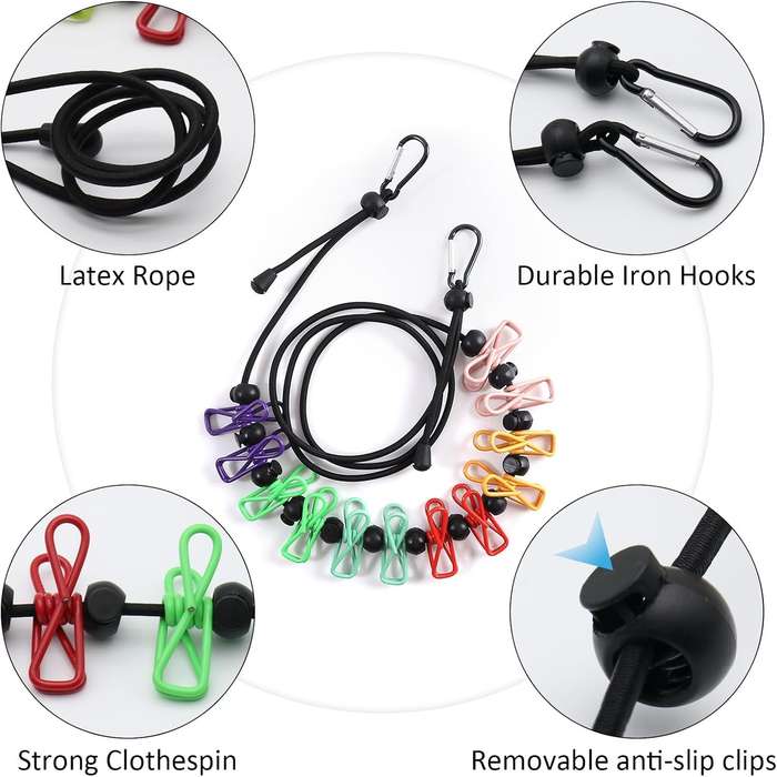 Retractable Portable Clothesline with 12 Clips - Perfect for Travel & Home Use