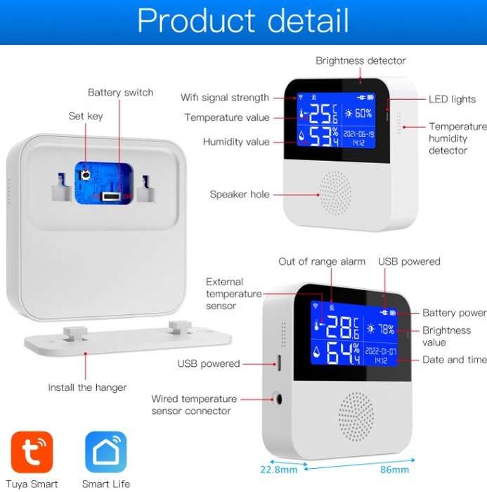 Rechargeable Tuya Smart WiFi Temperature & Humidity Monitor