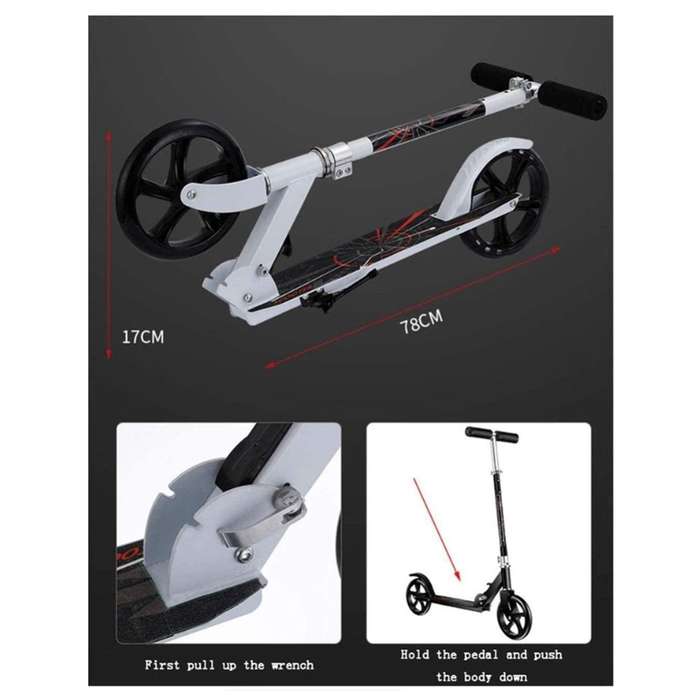 Foldable Aluminum Scooter with Adjustable Handlebar & PU Wheels Black