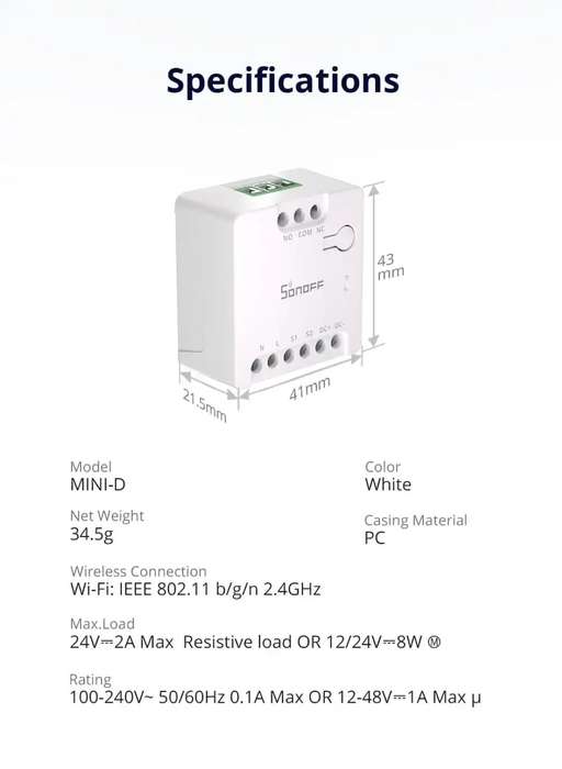 SONOFF Mini-D Dry Contact with Matter - MINI Dry Wi-Fi Smart Switch (Dry Contact Relay)