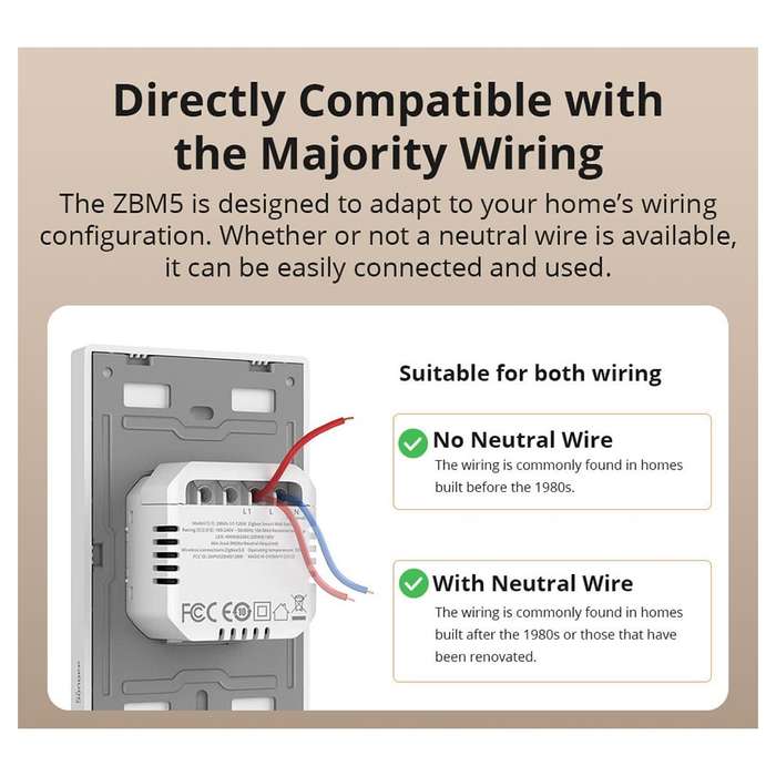 SONOFF ZBM5 Zigbee Smart Switch  No Neutral & With Neutral Compatible 2 Gang