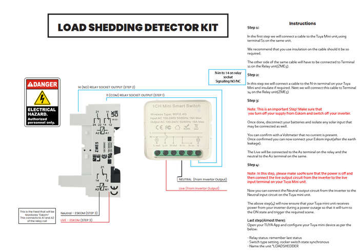TUYA Load Shedding Detector Kit with instructions