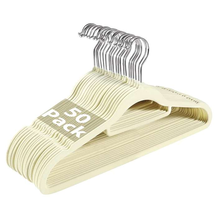 Velvet Non Slip Hangers - 50 Pack - Available in Various Colours Light Grey