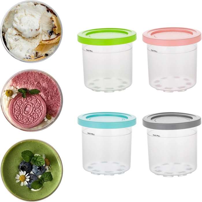 Ninja Creami NC301 Pint Containers and Lids with Spoons (Set of 4) - Includes Ice-Cream Scoop