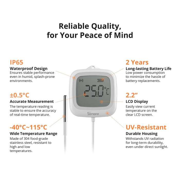 SONOFF SNZB-02LD IP65 Zigbee LCD Smart Thermometer (Probe Version)