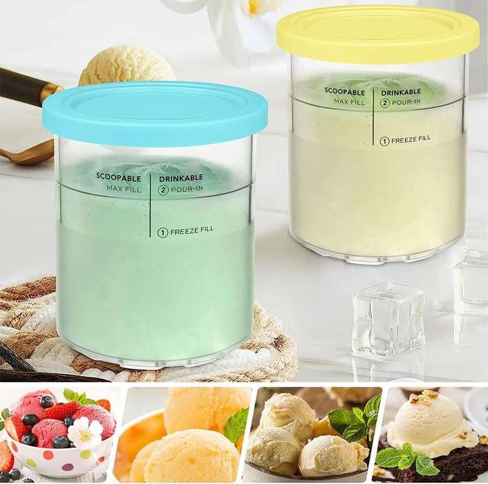 Ninja Creami NC500 Pint Containers and Lids with Spoons (Set of 4) - Includes Ice-Cream Scoop