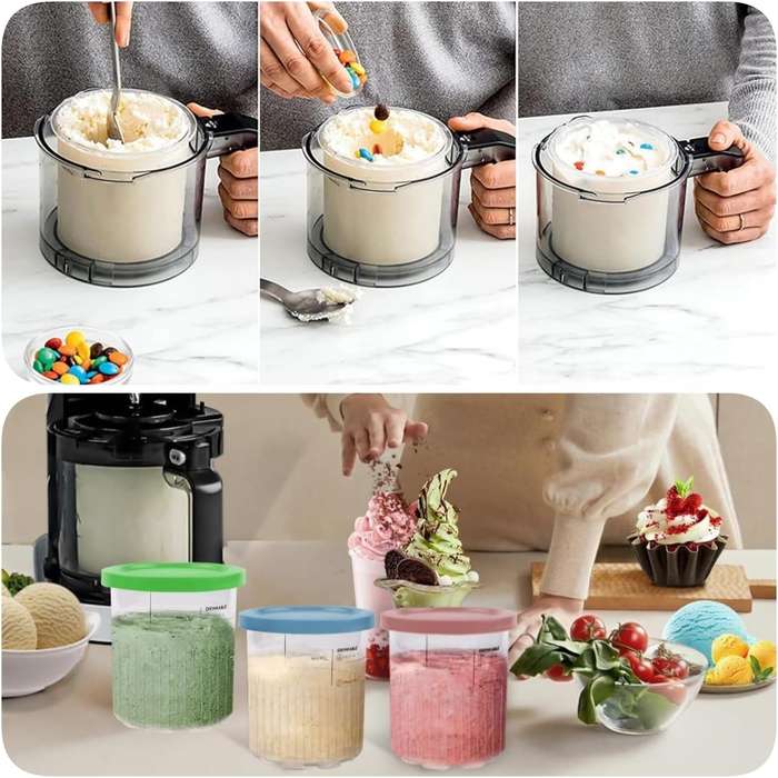 Ninja Creami NC500 Pint Containers and Lids with Spoons (Set of 4) - Includes Ice-Cream Scoop