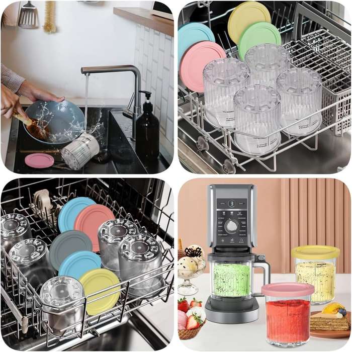 Ninja Creami NC500 Pint Containers and Lids with Spoons (Set of 4) - Includes Ice-Cream Scoop