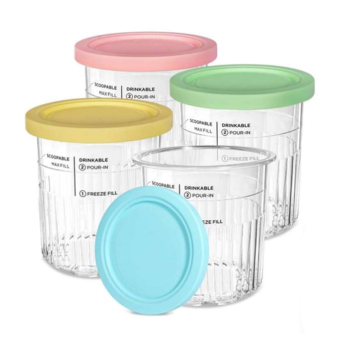 Ninja Creami NC500 Pint Containers and Lids with Spoons (Set of 4) - Includes Ice-Cream Scoop