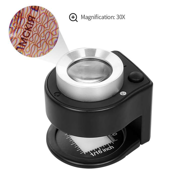 30× Optical Glass Folding Loupe  Full-Metal Linen Tester with 3 LED Lights & Thread Counter