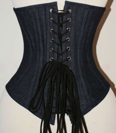Double Boned Underbust Corsets, Denim Steel Bones Underbust Corset, Dark-blue Waist Training Underbust Corset, #N8839
